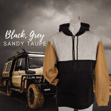 Black, Grey & Sandy Taupe | Half Zip Long Tail Hoody