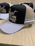 Sandy Taupe, Black & Grey 3D Embroidered Trucker Cap